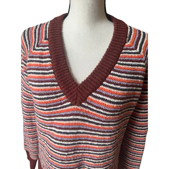 NWT Madewell Arden V-Neck Crop Pullover Sweater in Stripe Women's S Cotton Knit - Picture 4 of 6